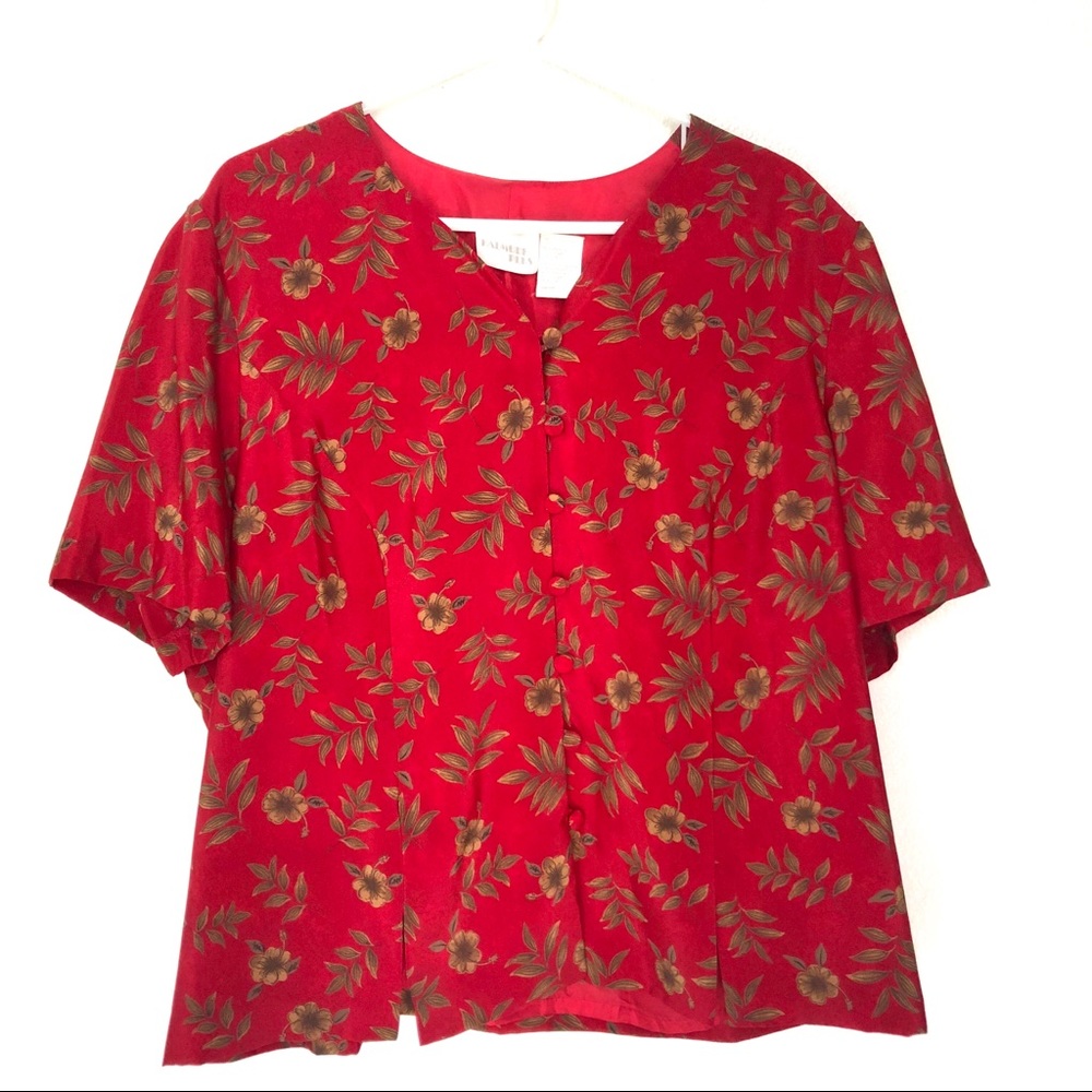 Vintage Halmode Plus Red Floral Button Up Blouse